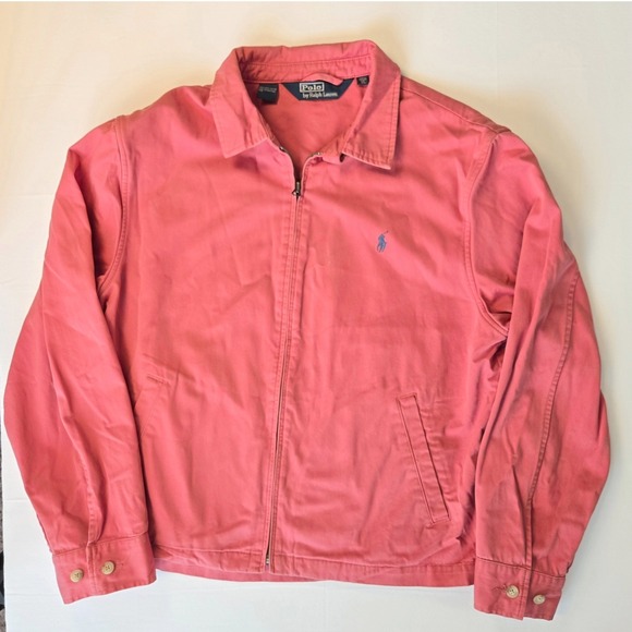 Polo Ralph Lauren Vintage 90s Cotton Harrington Jacket Washed Coral Pink Size XL